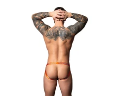 Oranžinis Male Power Uplift Jock S/M Pilkas-Oranžinis with Cobalt Comfort Ring