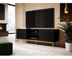 TV staliukas Cama Meble TV Spintelė - Pafos 150x40x60, Auksinė, Juoda