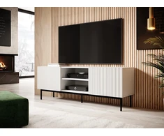 Laikiklis Cama Meble TV Spintelė - Pafos RTV Spintelė Ant Juodo Plieno Rėmo 150x40x60 Cm Balta Matinė