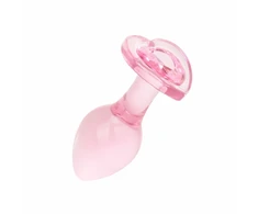 Pink Rožinė Anal Collection Glass Plug Medium Heart-Shaped Base 8.3 cm Rožinė