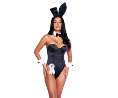 Playboy Classic Bunny Costume Set Juodas - Elegant Bodysuit &amp; Accessories 2XL