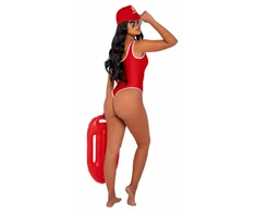 Playboy Lingerie Beach Patrol Costume Set with Cap and Whistle, Juodas