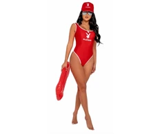 Playboy Lingerie Beach Patrol Costume Set with Cap and Whistle, Juodas