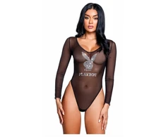 Playboy Lingerie Sparkling Bunny Teddy Mesh &amp; Satin with Rhinestones