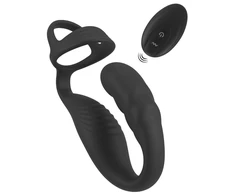 Rebel RC Prostate Plug &amp; Dual Support Ring Set, Silicone, Juodas