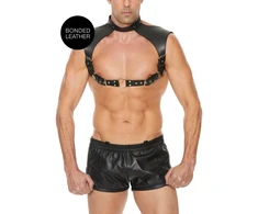 Ouch By Shots Rimba Leather Harness with Adjustable Collar - Universal Fit, Juodas