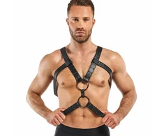 Rocco Bondage Adjustable Faux Leather Harness Juodas - Unisex Fit