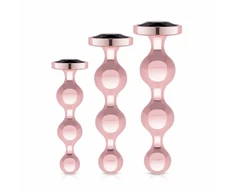 Rosy Gold Metal Plug Set 3 Sizes - Rose Gold, Juodas Crystal Base