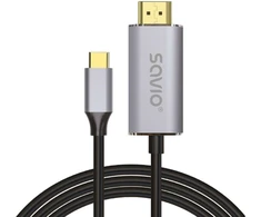 HDMI Laidas - SAVIO CL-171 2m USB-C Į HDMI Sidabrinis/Juodas Aukso Antgaliai