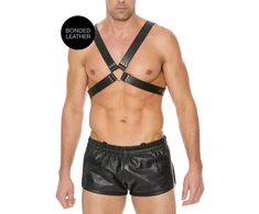 Ouch By Shots Shots Leather Chest Harness Adjustable Large Buckle One Size Juodas