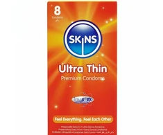 Skins Ultra Thin Premium Latex Condoms 8-Pack - Extra Lubricated, 55mm