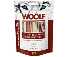 WOOLF jautienos ir menkės sumuštinis su ilgu mėsa - šunų skanėstas - 100 g