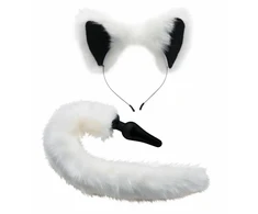 XR Brands Baltas Fox Tail &amp; Ears Costume Set - Soft Faux Fur, Silicone Plug