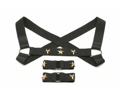 XR Brands Chest Harness &amp; Armbands Juodas Stretch Adjustable Set
