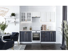 VIKTORIA 240 kitchen set, color: front - baltas / dark mėlynas, body – baltas ,worktop – baltas