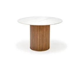 BRUNO round table, baltas marble / walnut