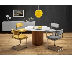 BRUNO round table, baltas marble / walnut