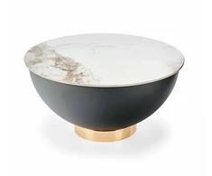 CECILIA coffee table, marble / pilkas / auksinis