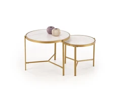 FATIMA set of two coffee tables, baltas marble / auksinis
