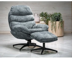 Fotelis Blue DARIO leisure chair, with stool, mėlynas