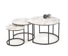 GILDA set of three coffee tables, baltas marble / juodas