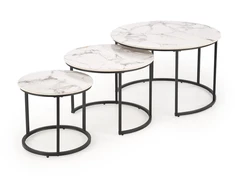 GILDA set of three coffee tables, baltas marble / juodas