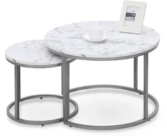 PAOLA 2 set of two coffee tables, marble / sidabrinis