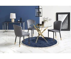 RAYMOND table, color: glass - transparent, legs - auksinis
