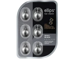 ELLIPS Silky Juodas Pro Keratin vitaminai tamsiems plaukams su keratinu, kapsulės 1 ml x N6