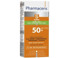 PHARMACERIS Sun SPF50+ apsauginis kremas nuo saulės spuoguotai, mišriai ar riebiai odai 50 ml