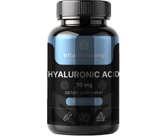 Pagaminta ES pagal SIA MatrixSoftLabs užsakymą (Latvija) VitalHarmony Hialurono rūgštis 70 mg 90 kapsulių