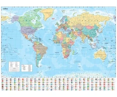 KNYGA Bookshop Collins Maps Collins Large World Wall Laminated Map (70 x 91.5 cm): Laminated Map with Flags, Perfect for Classroom, Office and Home