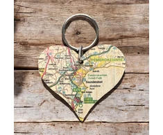 KNYGA Bookshop OS Map Wooden Heart Key-ring - Pembrokeshire Coast National Park