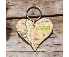 KNYGA Bookshop OS Map Wooden Heart Key-ring - Loch Lomond and The Trossachs National Park