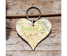 KNYGA Bookshop OS Map Wooden Heart Key-ring - Northumberland National Park