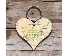 KNYGA Bookshop OS Map Wooden Heart Key-ring - Dartmoor National Park