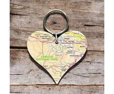 KNYGA Bookshop OS Map Wooden Heart Key-ring - Exmoor National Park