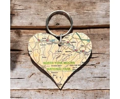 KNYGA Bookshop OS Map Wooden Heart Key-ring - North York Moors National Park