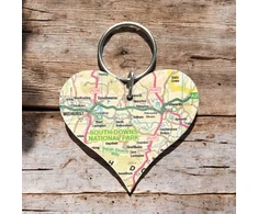 KNYGA Bookshop OS Map Wooden Heart Key-ring - South Downs National Park