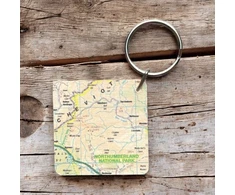 KNYGA Bookshop OS Map Wooden Square Key-ring - Northumberland National Park