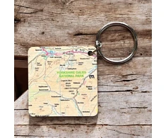 KNYGA Bookshop OS Map Wooden Square Key-ring - Yorkshire Dales National Park