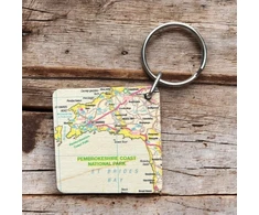KNYGA Bookshop OS Map Wooden Square Key-ring - Pembrokeshire Coast National Park