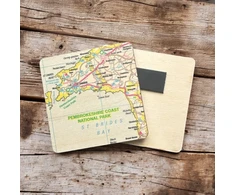 KNYGA Bookshop OS Map Wooden Square Magnet - Pembrokeshire Coast National Park