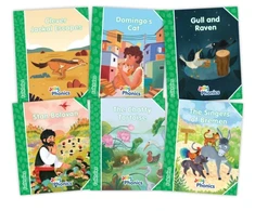 KNYGA Louise Van Pottelsberghe Jolly Phonics Folktales Žalias Readers (Level 3) Complete Set (1-6), in Precursive Letters (British English edition)