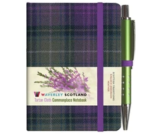 KNYGA MINI &amp; PEN 10.5CM x 7CM Waverley S.T. (S): Heather Mini with Pen Pocket Genuine Tartan Cloth Commonplace Notebook