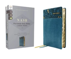 KNYGA Zondervan NASB, Personal Size Bible, Large Print, Leathersoft, Teal, Raudona Letter, 1995 Text, Thumb Indexed, Comfort Print