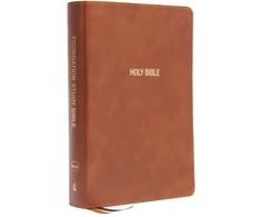 KNYGA Thomas Nelson NKJV, Foundation Study Bible, Large Print, Leathersoft, Brown, Raudona Letter, Thumb Indexed, Comfort Print
