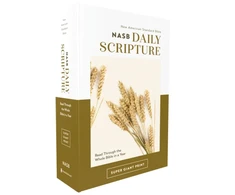 KNYGA Zondervan NASB, Daily Scripture, Super Giant Print, Paperback, Baltas/Gold, 1995 Text, Comfort Print