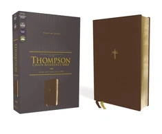 KNYGA Zondervan NASB, Thompson Chain-Reference Bible, Leathersoft, Brown, 1995 Text, Raudona Letter, Comfort Print