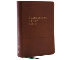 KNYGA Zondervan Publishing Evangelical Study Bible: Christ-centered. Faith-building. Mission-focused. (NKJV, Brown Leathersoft, Raudona Letter, Large Comfort Print)